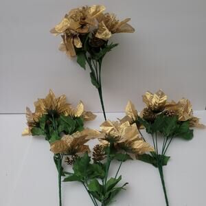 Elegant Gold Poinsettia Artificial Flower - 12 Inches set of 4